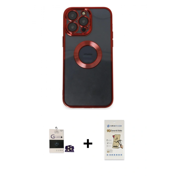 MARSİLYAN™- iPhone 14 Pro Max Kılıf Pusula Form - Siyah Mat Seramik Nano Ekran Koruyucu + Bilvis Titan Kamera Lens - GD