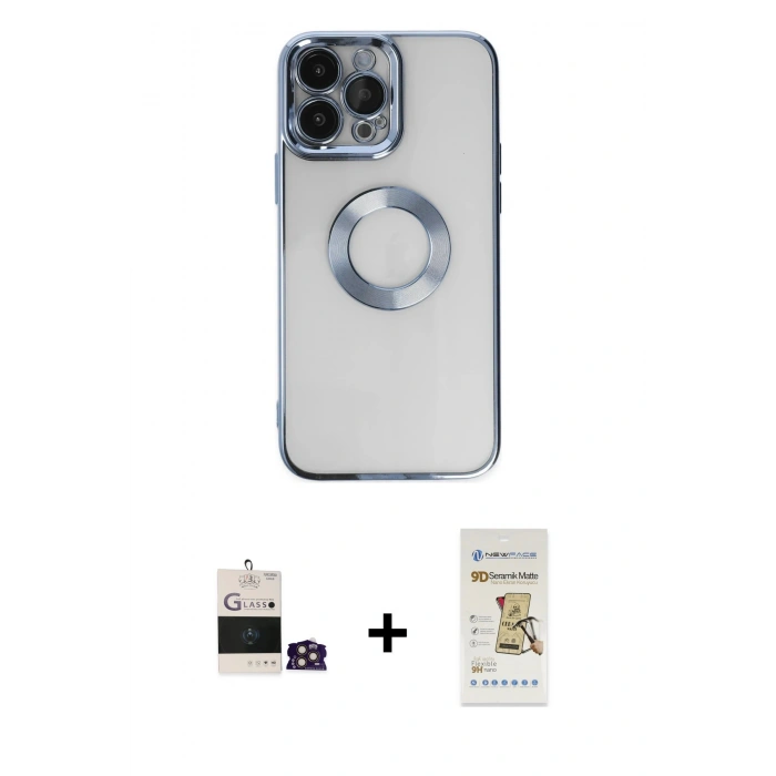 MARSİLYAN™- iPhone 14 Pro Max Kılıf Pusula Form - Siyah Mat Seramik Nano Ekran Koruyucu + Bilvis Titan Kamera Lens - GD