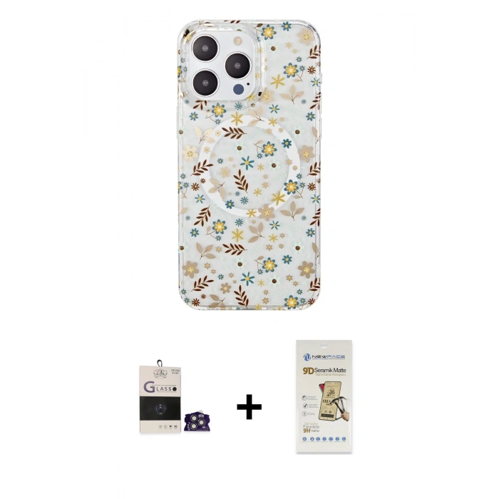 MARSİLYAN™- iPhone 14 Pro Max Kılıf Pusula Form - Siyah Mat Seramik Nano Ekran Koruyucu + Bilvis Titan Kamera Lens - GS