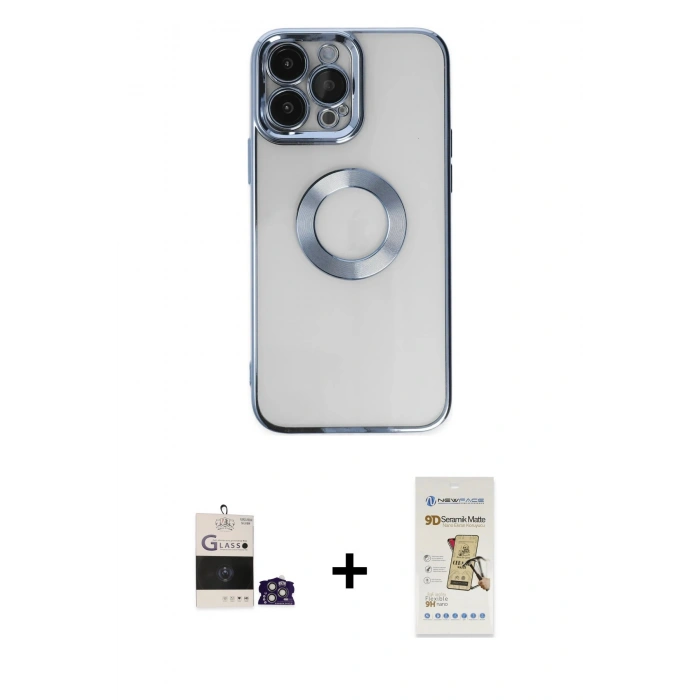 MARSİLYAN™- iPhone 14 Pro Max Kılıf Pusula Form - Siyah Mat Seramik Nano Ekran Koruyucu + Bilvis Titan Kamera Lens - GS