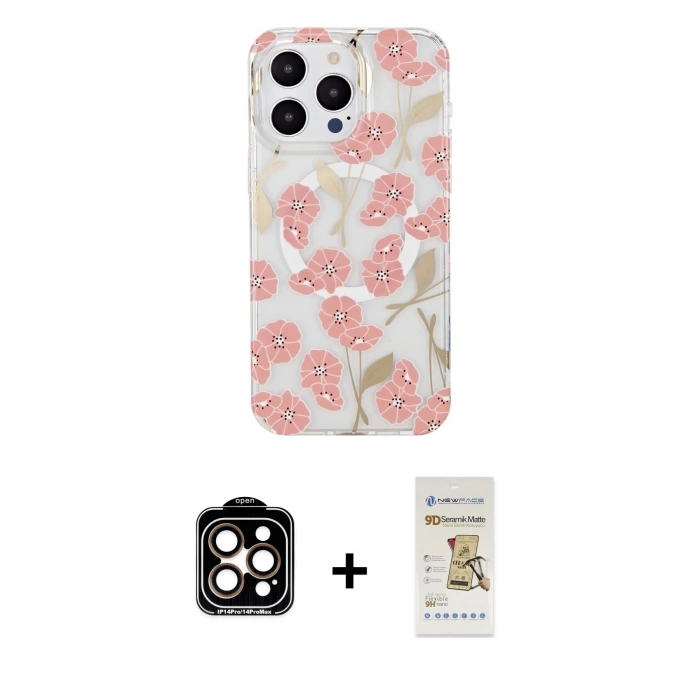 MARSİLYAN™- iPhone 14 Pro Max Kılıf Pusula Form - Siyah Mat Seramik Nano Ekran Koruyucu + PVD Metal Kamera Lens - TU