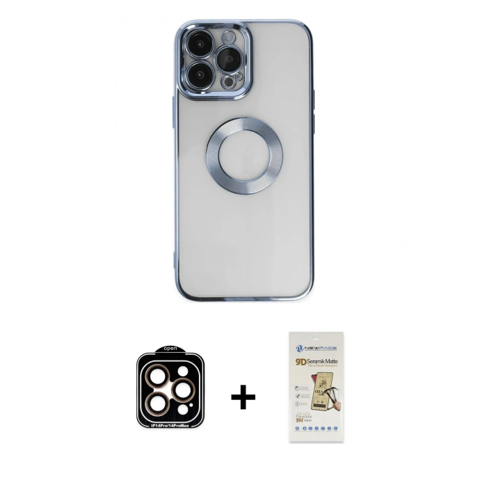 MARSİLYAN™- iPhone 14 Pro Max Kılıf Pusula Form - Siyah Mat Seramik Nano Ekran Koruyucu + PVD Metal Kamera Lens - TU