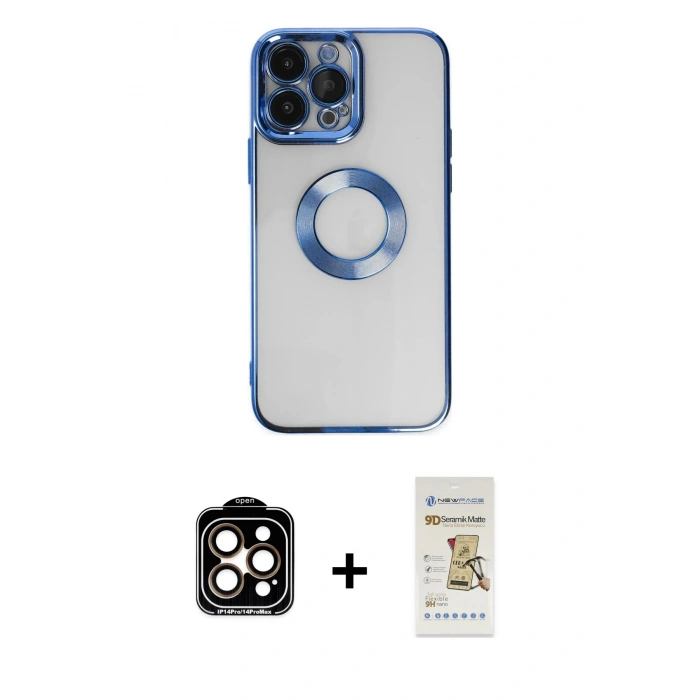 MARSİLYAN™- iPhone 14 Pro Max Kılıf Pusula Form - Siyah Mat Seramik Nano Ekran Koruyucu + PVD Metal Kamera Lens - TU