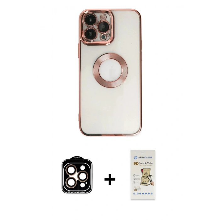 MARSİLYAN™- iPhone 14 Pro Max Kılıf Pusula Form - Siyah Mat Seramik Nano Ekran Koruyucu + PVD Metal Kamera Lens - TU