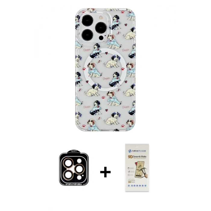 MARSİLYAN™- iPhone 14 Pro Max Kılıf Pusula Form - Siyah Mat Seramik Nano Ekran Koruyucu + PVD Metal Kamera Lens - TU