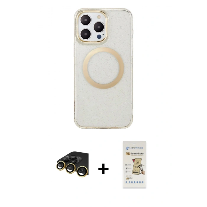 MARSİLYAN™- iPhone 14 Pro Max Kılıf Pusula Form - Siyah Mat Seramik Nano Ekran Koruyucu + Raze Metal Kamera Lens - GD
