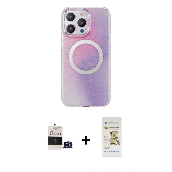 MARSİLYAN™- iPhone 14 Pro Max Kılıf Pusula Form - Siyah Mat Seramik Nano Ekran Koruyucu + Bilvis Titan Kamera Lens - SH