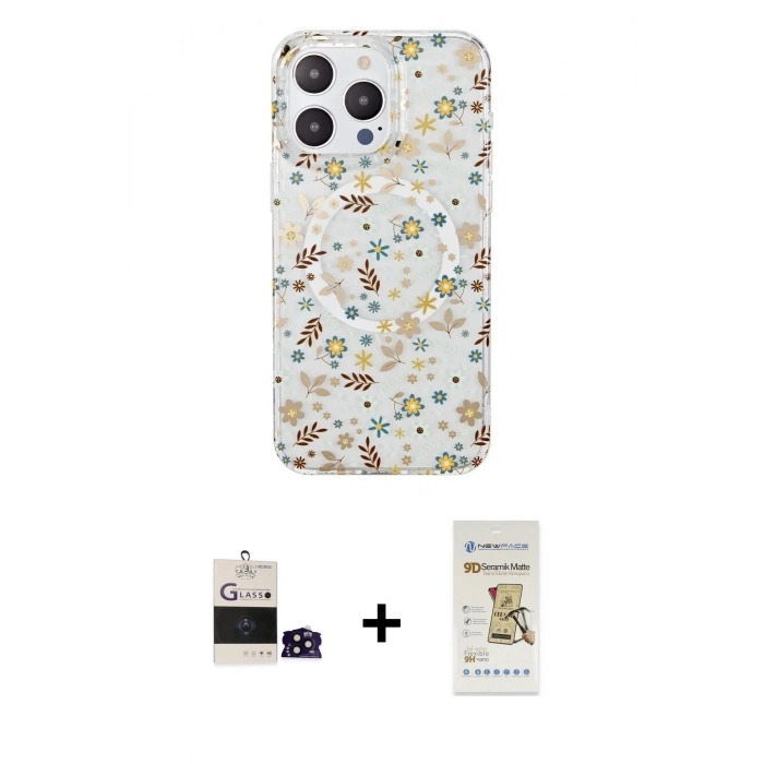 MARSİLYAN™- iPhone 14 Pro Max Kılıf Pusula Form - Siyah Mat Seramik Nano Ekran Koruyucu + Bilvis Titan Kamera Lens - SH