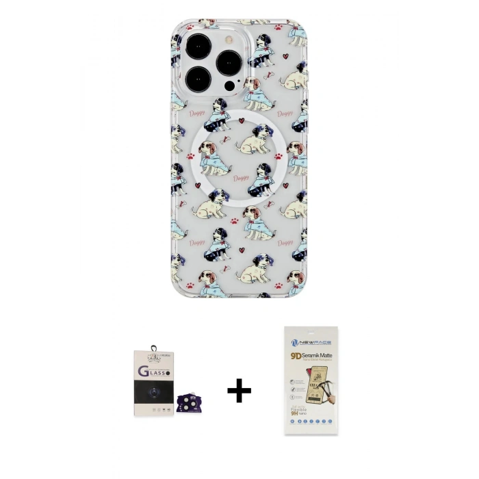 MARSİLYAN™- iPhone 14 Pro Max Kılıf Pusula Form - Siyah Mat Seramik Nano Ekran Koruyucu + Bilvis Titan Kamera Lens - SH