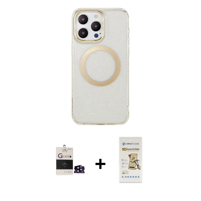 MARSİLYAN™- iPhone 14 Pro Max Kılıf Pusula Form - Siyah Mat Seramik Nano Ekran Koruyucu + Bilvis Titan Kamera Lens - SH