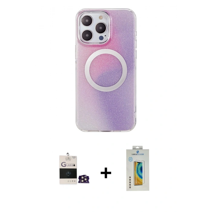 MARSİLYAN™- iPhone 14 Pro Max Kılıf Pusula Form - Siyah Polymer Nano Ekran Koruyucu + Bilvis Titan Kamera Lens - GD