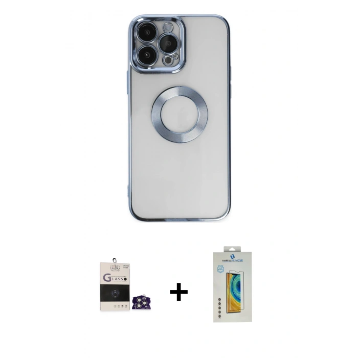 MARSİLYAN™- iPhone 14 Pro Max Kılıf Pusula Form - Siyah Polymer Nano Ekran Koruyucu + Bilvis Titan Kamera Lens - GS