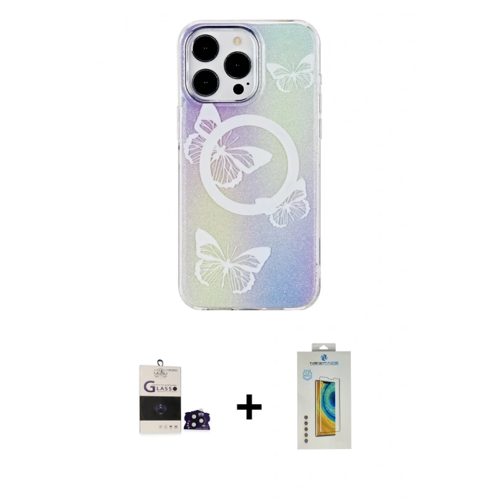 MARSİLYAN™- iPhone 14 Pro Max Kılıf Pusula Form - Siyah Polymer Nano Ekran Koruyucu + Bilvis Titan Kamera Lens - SH