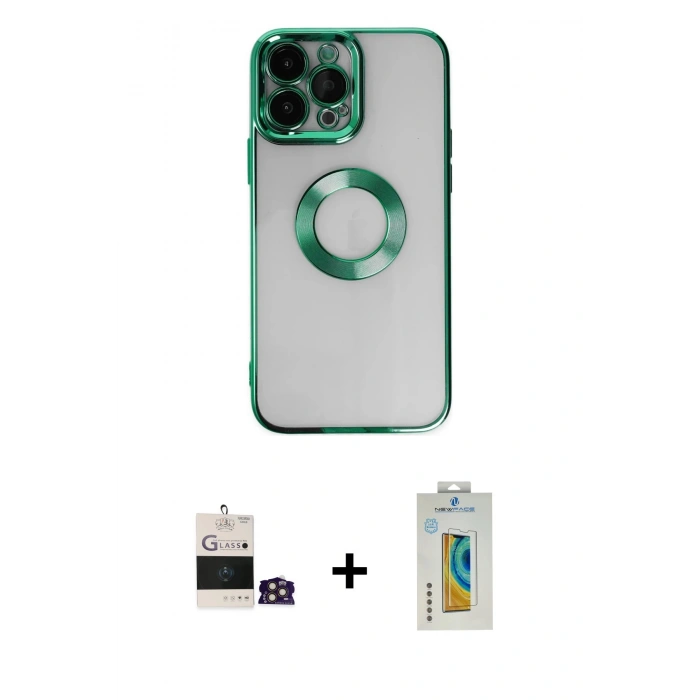 MARSİLYAN™- iPhone 14 Pro Max Kılıf Pusula Form - Siyah Polymer Nano Ekran Koruyucu + Bilvis Titan Kamera Lens - GD