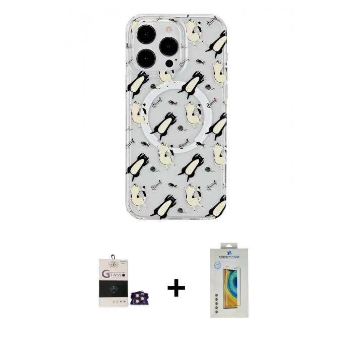 MARSİLYAN™- iPhone 14 Pro Max Kılıf Pusula Form - Siyah Polymer Nano Ekran Koruyucu + Bilvis Titan Kamera Lens - GD