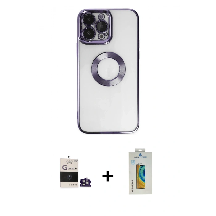 MARSİLYAN™- iPhone 14 Pro Max Kılıf Pusula Form - Siyah Polymer Nano Ekran Koruyucu + Bilvis Titan Kamera Lens - GS