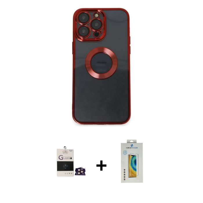 MARSİLYAN™- iPhone 14 Pro Max Kılıf Pusula Form - Siyah Polymer Nano Ekran Koruyucu + Bilvis Titan Kamera Lens - GD