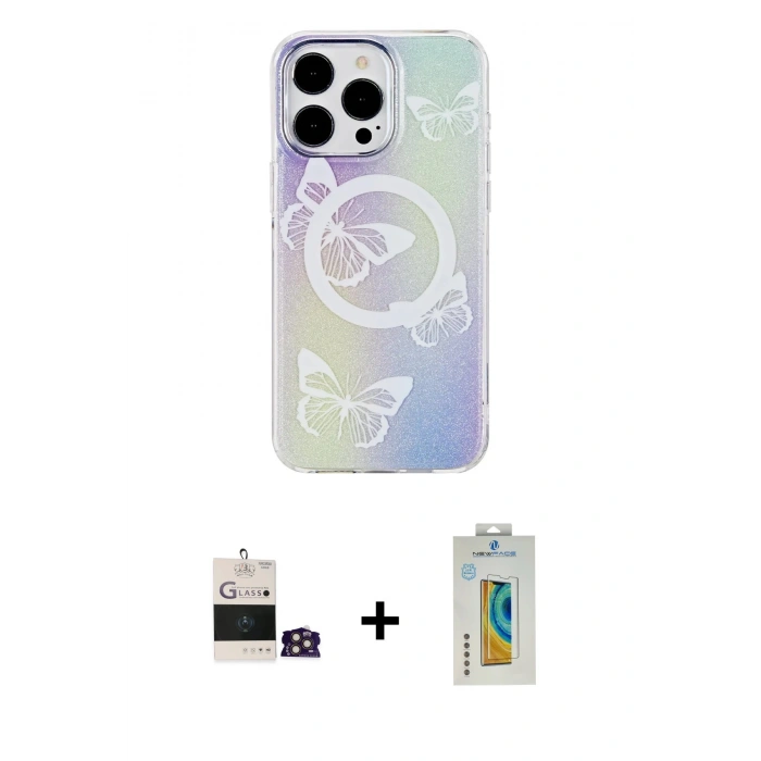 MARSİLYAN™- iPhone 14 Pro Max Kılıf Pusula Form - Siyah Polymer Nano Ekran Koruyucu + Bilvis Titan Kamera Lens - GD