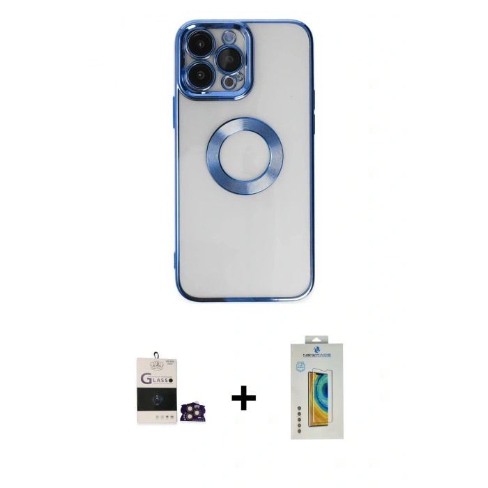 MARSİLYAN™- iPhone 14 Pro Max Kılıf Pusula Form - Siyah Polymer Nano Ekran Koruyucu + Bilvis Titan Kamera Lens - GD