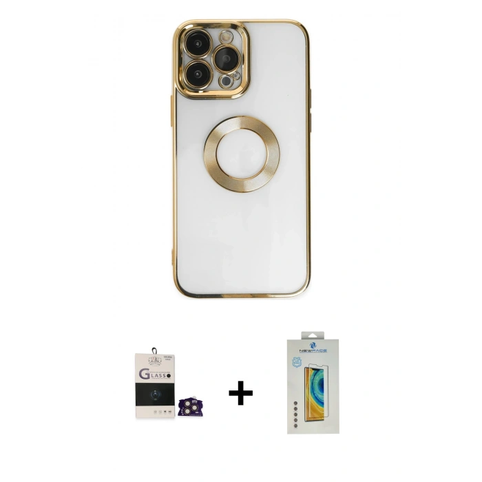 MARSİLYAN™- iPhone 14 Pro Max Kılıf Pusula Form - Siyah Polymer Nano Ekran Koruyucu + Bilvis Titan Kamera Lens - GD