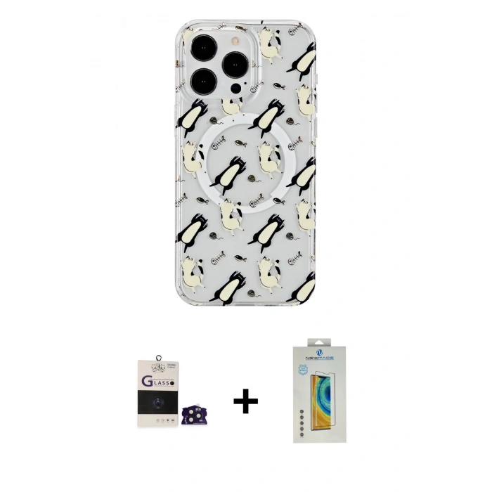 MARSİLYAN™- iPhone 14 Pro Max Kılıf Pusula Form - Siyah Polymer Nano Ekran Koruyucu + Derin Mor Bilvis Titan Kamera Lens