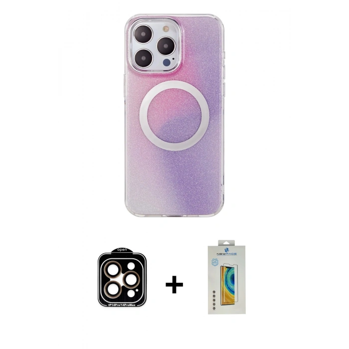 MARSİLYAN™- iPhone 14 Pro Max Kılıf Pusula Form - Siyah Polymer Nano Ekran Koruyucu + PVD Metal Kamera Lens - TU