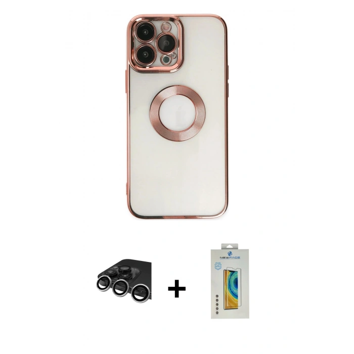 MARSİLYAN™- iPhone 14 Pro Max Kılıf Pusula Form - Siyah Polymer Nano Ekran Koruyucu + Raze Metal Kamera Lens - GS