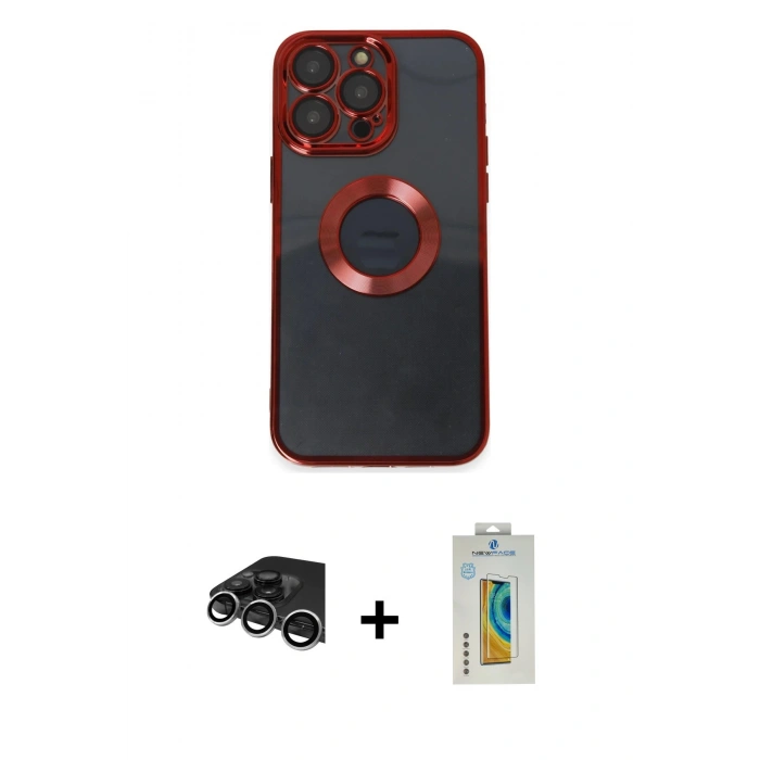 MARSİLYAN™- iPhone 14 Pro Max Kılıf Pusula Form - Siyah Polymer Nano Ekran Koruyucu + Raze Metal Kamera Lens - GS