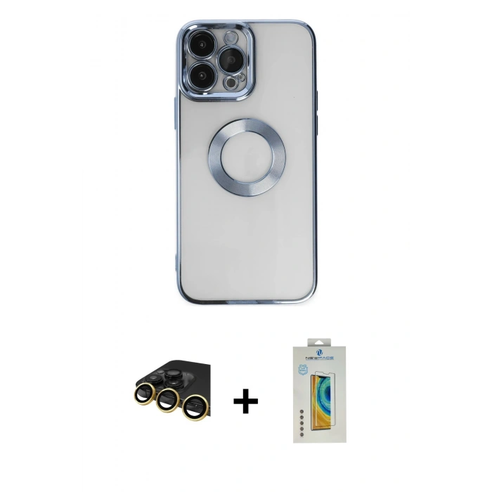 MARSİLYAN™- iPhone 14 Pro Max Kılıf Pusula Form - Siyah Polymer Nano Ekran Koruyucu + Raze Metal Kamera Lens - GD