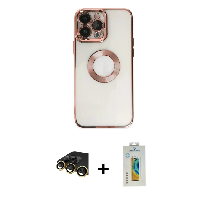 MARSİLYAN™- iPhone 14 Pro Max Kılıf Pusula Form - Siyah Polymer Nano Ekran Koruyucu + Raze Metal Kamera Lens - GD
