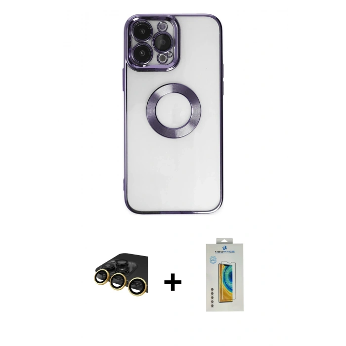 MARSİLYAN™- iPhone 14 Pro Max Kılıf Pusula Form - Siyah Polymer Nano Ekran Koruyucu + Raze Metal Kamera Lens - GD
