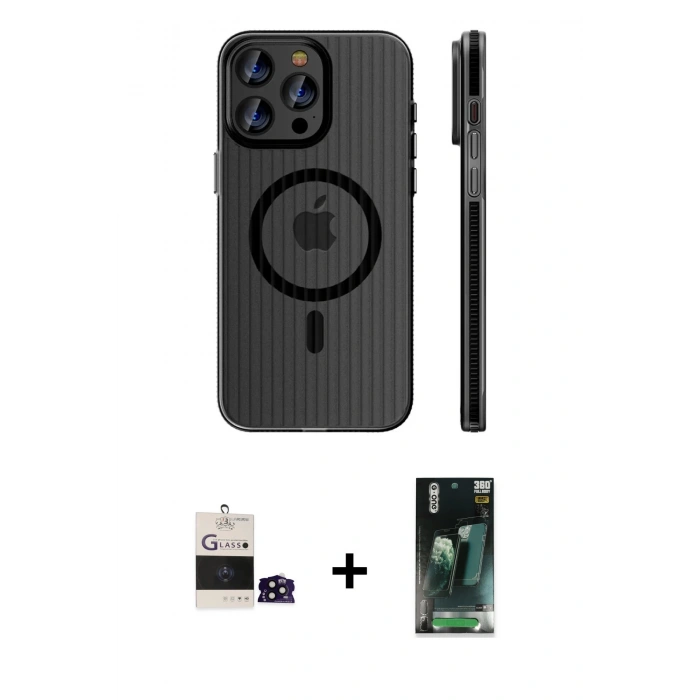 MARSİLYAN™- iPhone 14 Pro Max Kılıf Pusula Minimal Koleksiyonu - Şeffaf 360 Full Body Arka Koruyucu + Bilvis Titan Kamera Lens - SH