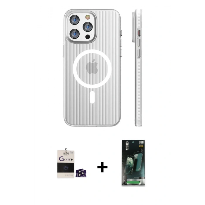 MARSİLYAN™- iPhone 14 Pro Max Kılıf Pusula Minimal Koleksiyonu - Şeffaf 360 Full Body Arka Koruyucu + Bilvis Titan Kamera Lens - DNMR