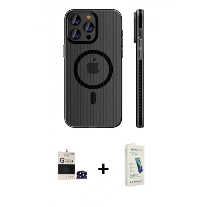 MARSİLYAN™- iPhone 14 Pro Max Kılıf Pusula Minimal Koleksiyonu - Şeffaf Pasifik Cam Ekran Koruyucu + Bilvis Titan Kamera Lens - DNMR