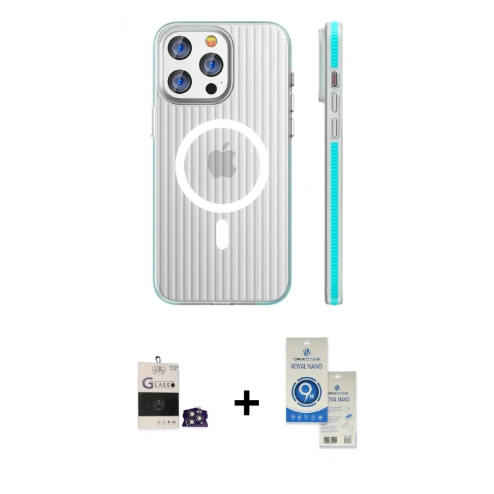 MARSİLYAN™- iPhone 14 Pro Max Kılıf Pusula Minimal Koleksiyonu - Şeffaf Royal Nano Ekran Koruyucu + Bilvis Titan Kamera Lens - GS