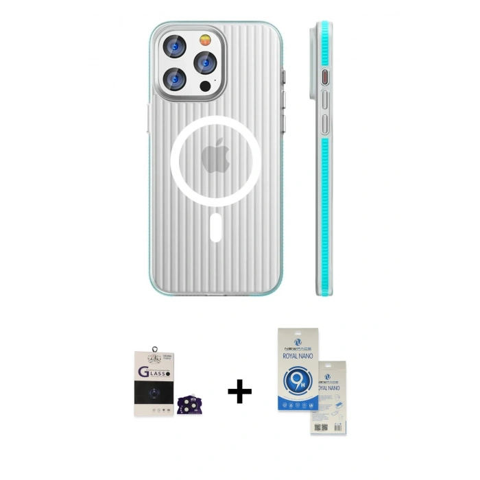 MARSİLYAN™- iPhone 14 Pro Max Kılıf Pusula Minimal Koleksiyonu - Şeffaf Royal Nano Ekran Koruyucu + Bilvis Titan Kamera Lens - DNMR