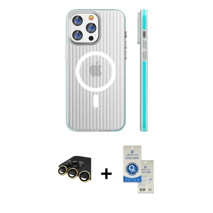 MARSİLYAN™- iPhone 14 Pro Max Kılıf Pusula Minimal Koleksiyonu - Şeffaf Royal Nano Ekran Koruyucu + Raze Metal Kamera Lens - GD