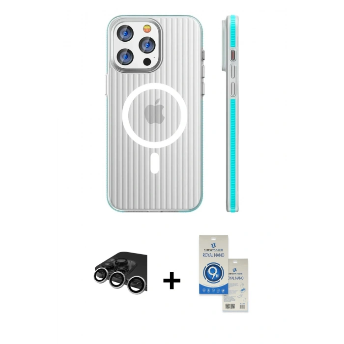 MARSİLYAN™- iPhone 14 Pro Max Kılıf Pusula Minimal Koleksiyonu - Şeffaf Royal Nano Ekran Koruyucu + Raze Metal Kamera Lens - GS