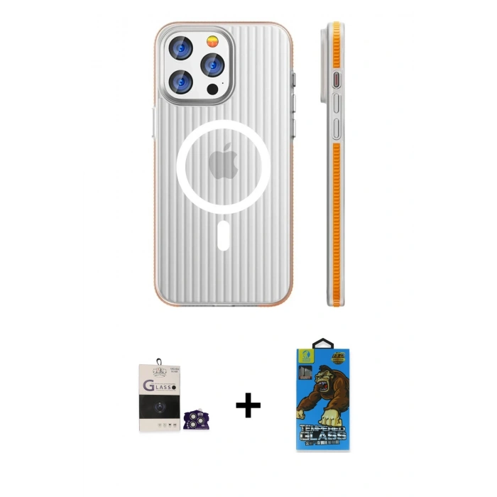 MARSİLYAN™- iPhone 14 Pro Max Kılıf Pusula Minimal Koleksiyonu - Siyah 18D Cam Ekran Koruyucu + Bilvis Titan Kamera Lens - GS