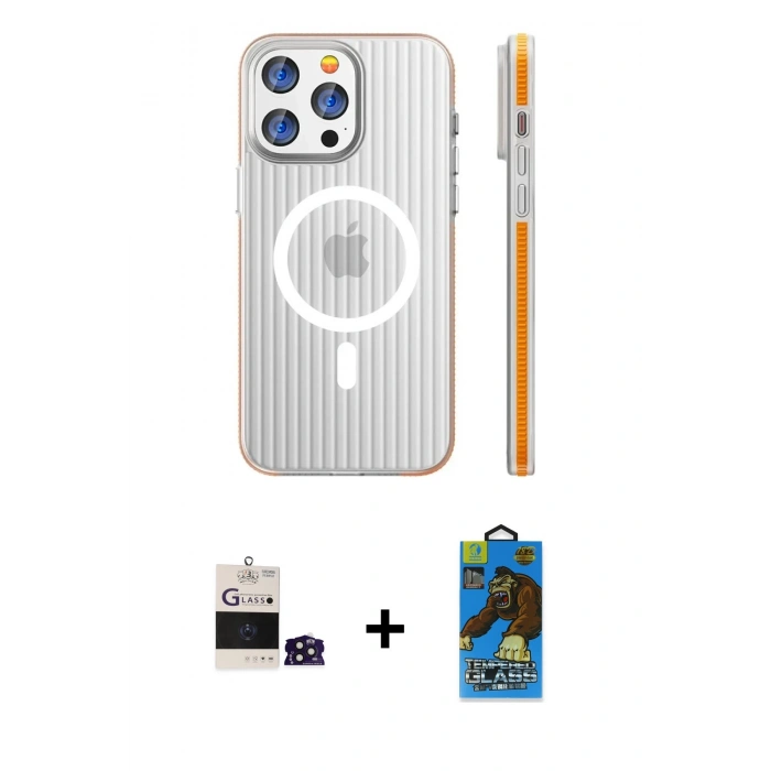 MARSİLYAN™- iPhone 14 Pro Max Kılıf Pusula Minimal Koleksiyonu - Siyah 18D Cam Ekran Koruyucu + Bilvis Titan Kamera Lens - DNMR