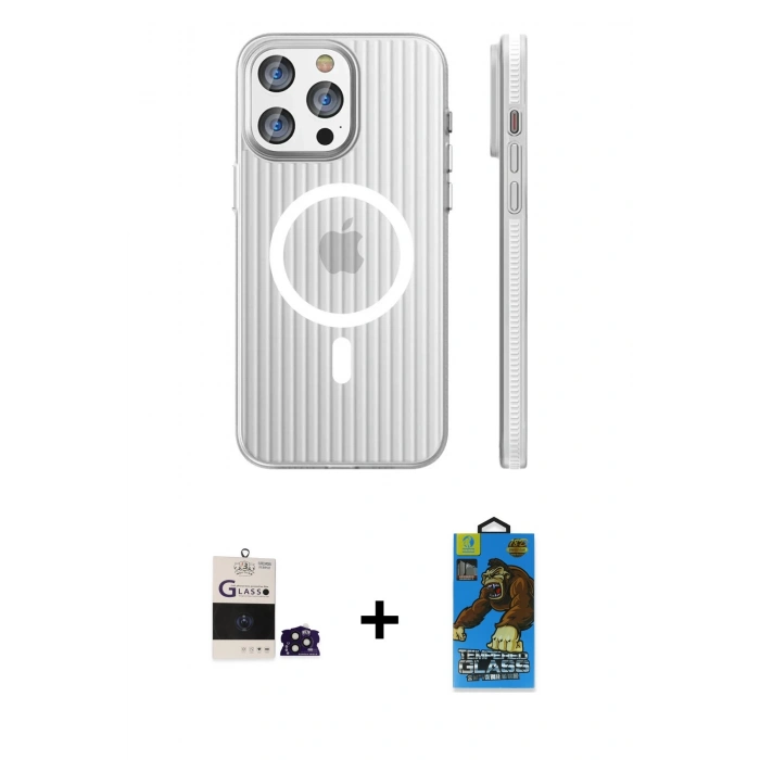 MARSİLYAN™- iPhone 14 Pro Max Kılıf Pusula Minimal Koleksiyonu - Siyah 18D Cam Ekran Koruyucu + Bilvis Titan Kamera Lens - DNMR