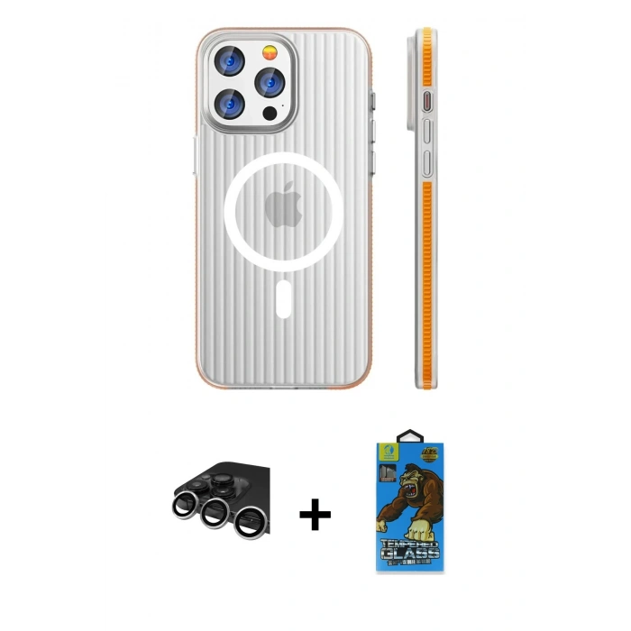 MARSİLYAN™- iPhone 14 Pro Max Kılıf Pusula Minimal Koleksiyonu - Siyah 18D Cam Ekran Koruyucu + Raze Metal Kamera Lens - GS