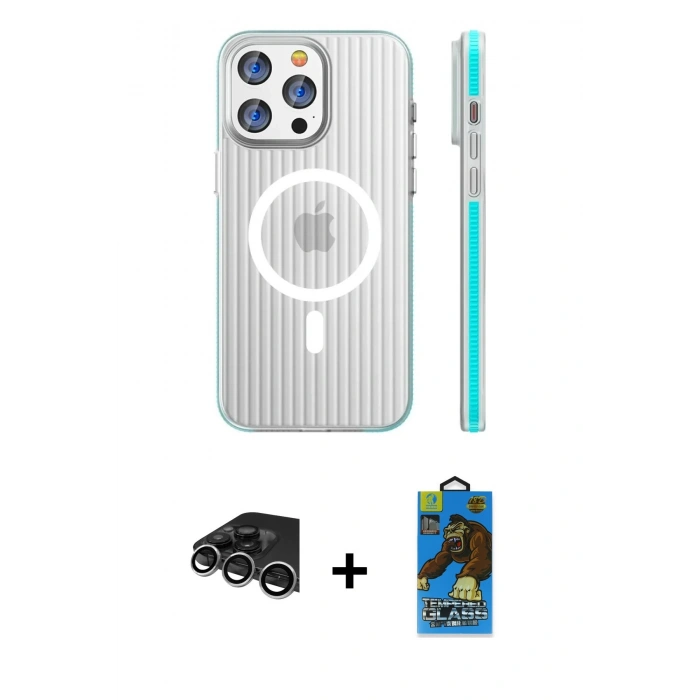 MARSİLYAN™- iPhone 14 Pro Max Kılıf Pusula Minimal Koleksiyonu - Siyah 18D Cam Ekran Koruyucu + Raze Metal Kamera Lens - GS