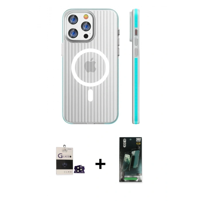 MARSİLYAN™- iPhone 14 Pro Max Kılıf Pusula Minimal Koleksiyonu - Siyah 360 Mat Full Body Arka Koruyucu + Bilvis Titan Kamera Lens - SH