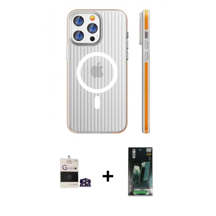 MARSİLYAN™- iPhone 14 Pro Max Kılıf Pusula Minimal Koleksiyonu - Siyah 360 Mat Full Body Arka Koruyucu + Bilvis Titan Kamera Lens - GS