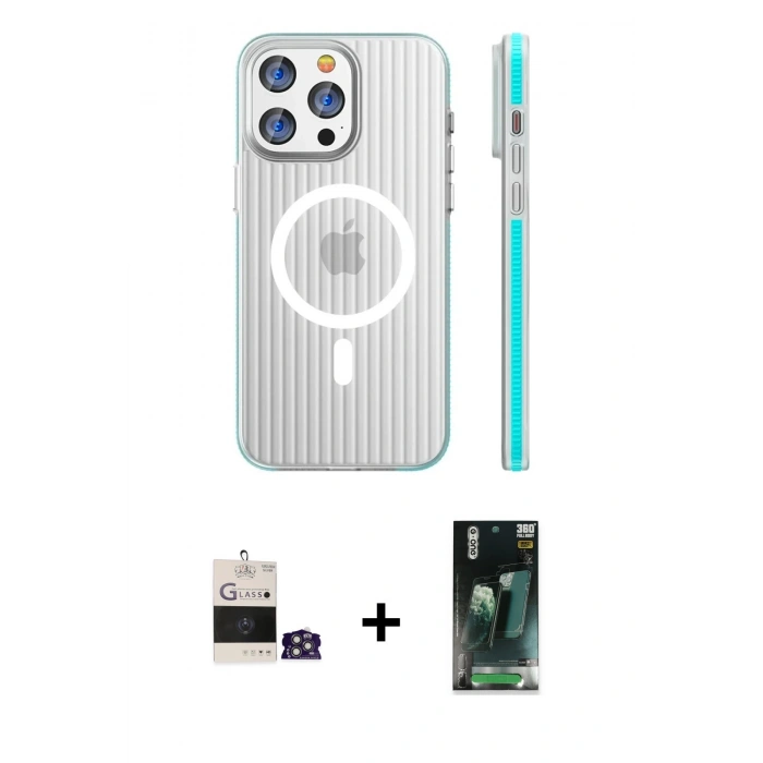 MARSİLYAN™- iPhone 14 Pro Max Kılıf Pusula Minimal Koleksiyonu - Siyah 360 Mat Full Body Arka Koruyucu + Bilvis Titan Kamera Lens - GS