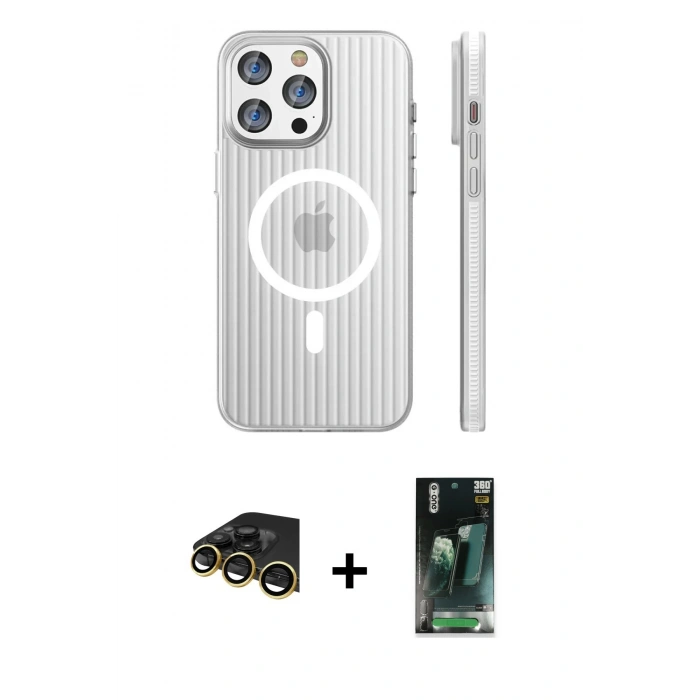 MARSİLYAN™- iPhone 14 Pro Max Kılıf Pusula Minimal Koleksiyonu - Siyah 360 Mat Full Body Arka Koruyucu + Raze Metal Kamera Lens - GD