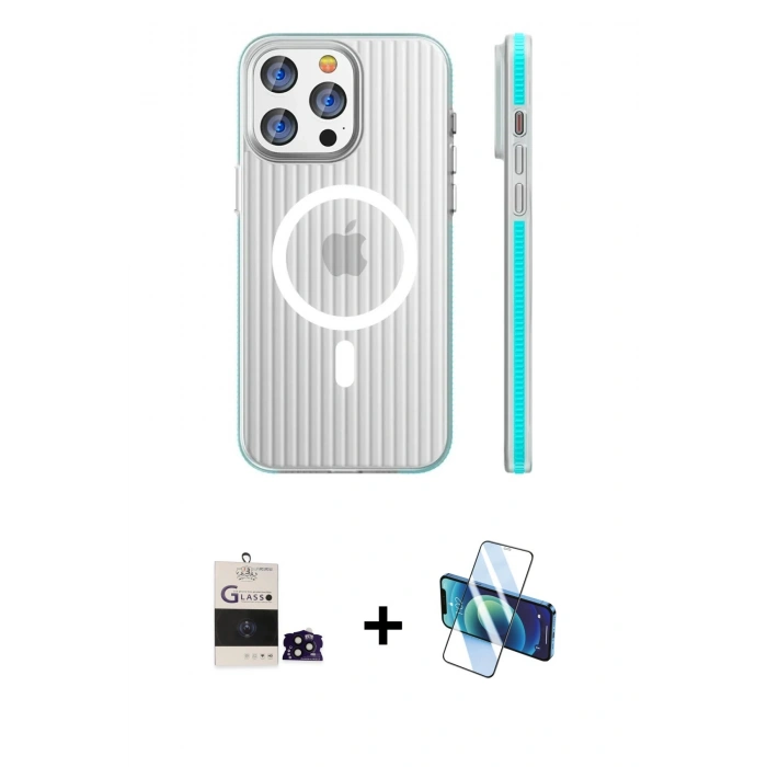 MARSİLYAN™- iPhone 14 Pro Max Kılıf Pusula Minimal Koleksiyonu - Siyah 3D Antistatik Cam Ekran Koruyucu + Bilvis Titan Kamera Lens - SH