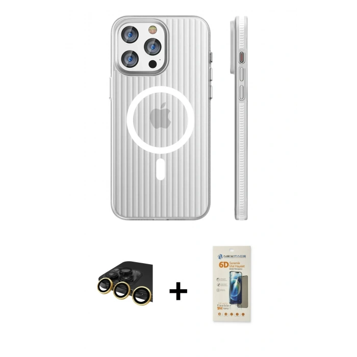MARSİLYAN™- iPhone 14 Pro Max Kılıf Pusula Minimal Koleksiyonu - Siyah 6D Mat Seramik Hayalet Nano Ekran Koruyucu + Raze Metal Kamera Lens - GD