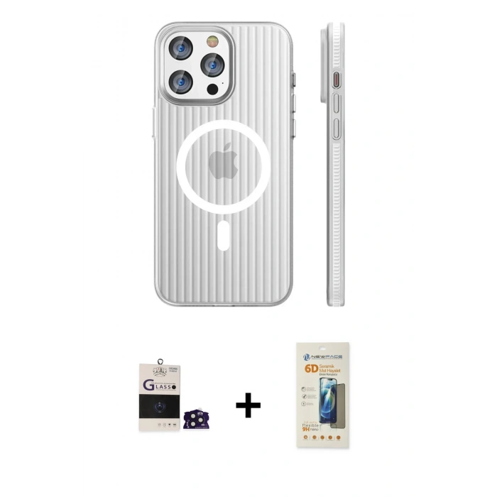MARSİLYAN™- iPhone 14 Pro Max Kılıf Pusula Minimal Koleksiyonu - Siyah 6D Mat Seramik Hayalet Nano Ekran Koruyucu + Bilvis Titan Kamera Lens - DNMR